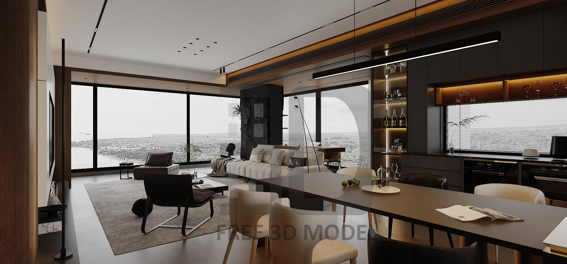 3D Livingroom- Kitchen Model Download by 3DF 446