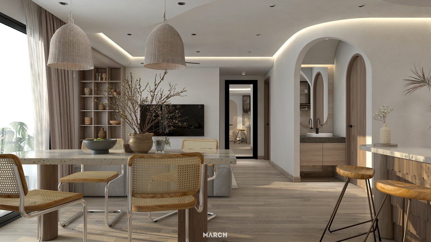 3D Living Room – Kitchen Interior Model Download by Luong Thuy