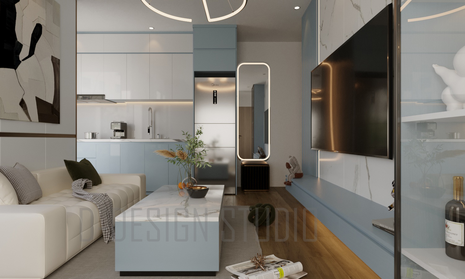 3D Living Room – Kitchen Interior Model Download by DDesignstudio 3