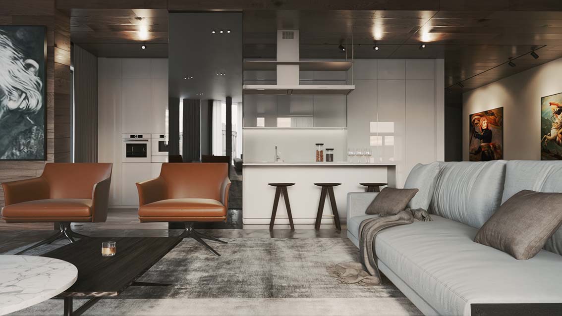3D Livingroom- Kitchen Luxury Download by Hieu Doan 676