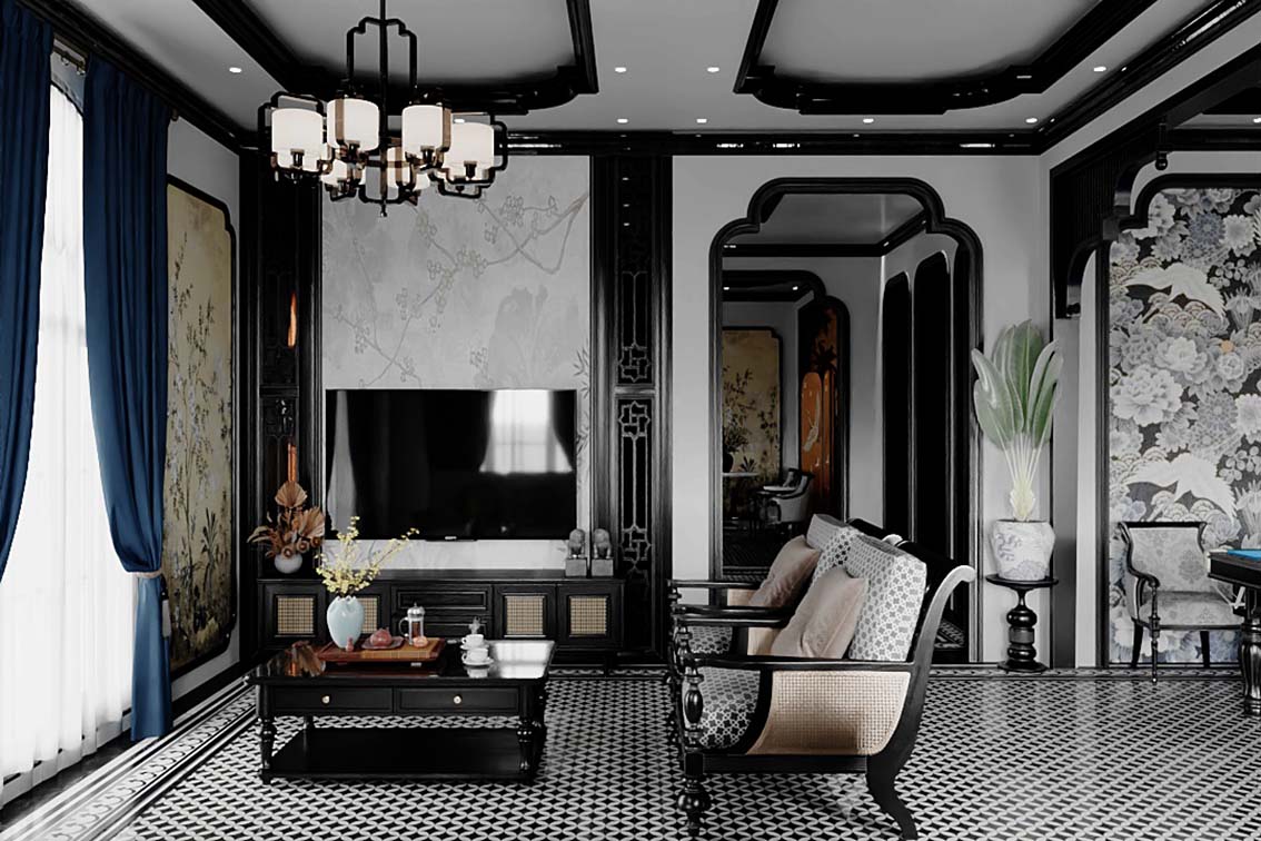 Download free 3d model of indochine style livingroom designed by 3DF 746