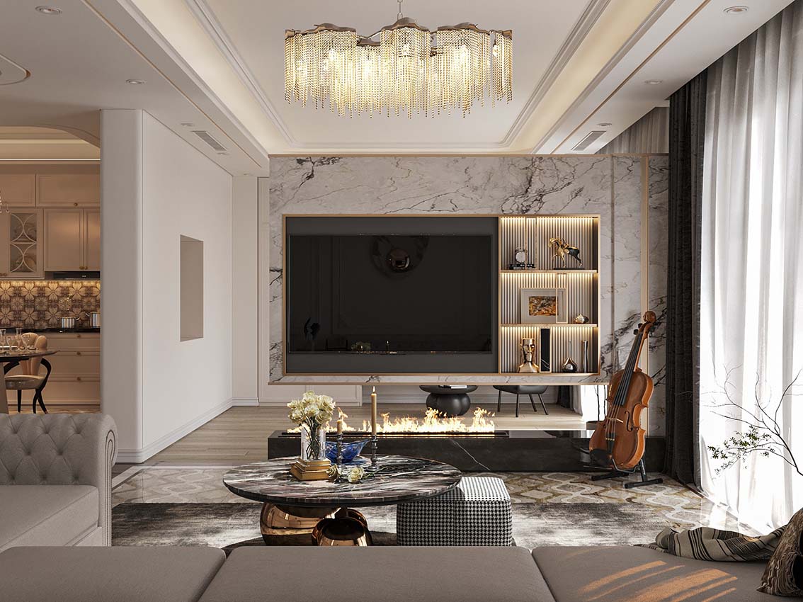 Download free 3d model of   luxury livingroom & kitchen designed by Pham Hai 727